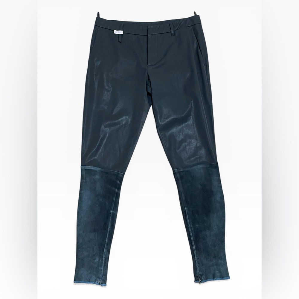 Prada Women Black Wool Leather Panel Moto Pants Slim‎ Ankle Zip Italian 40 Short